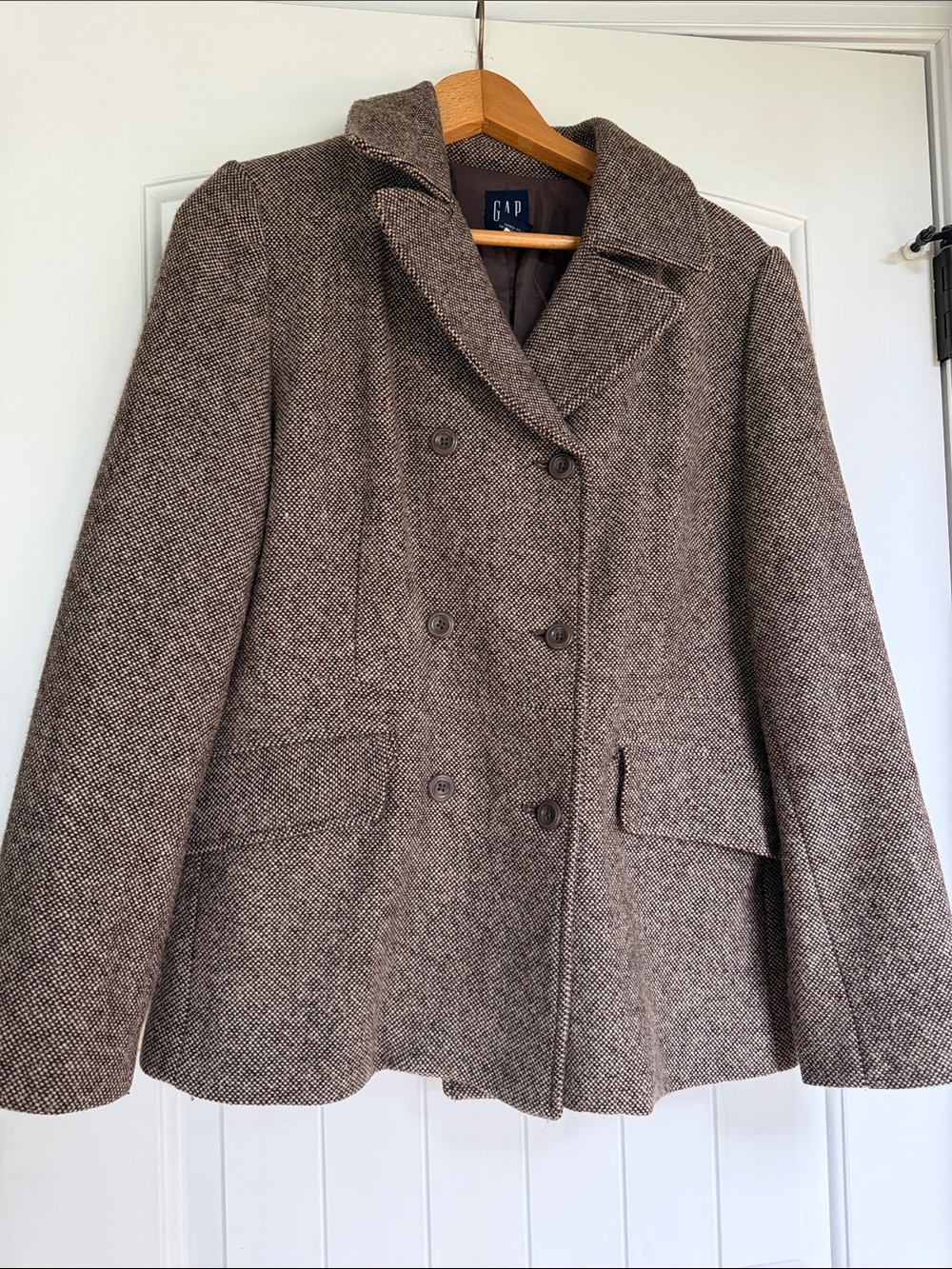 GAP Vintage Brown Tweed Double-Breasted Pea Coat
